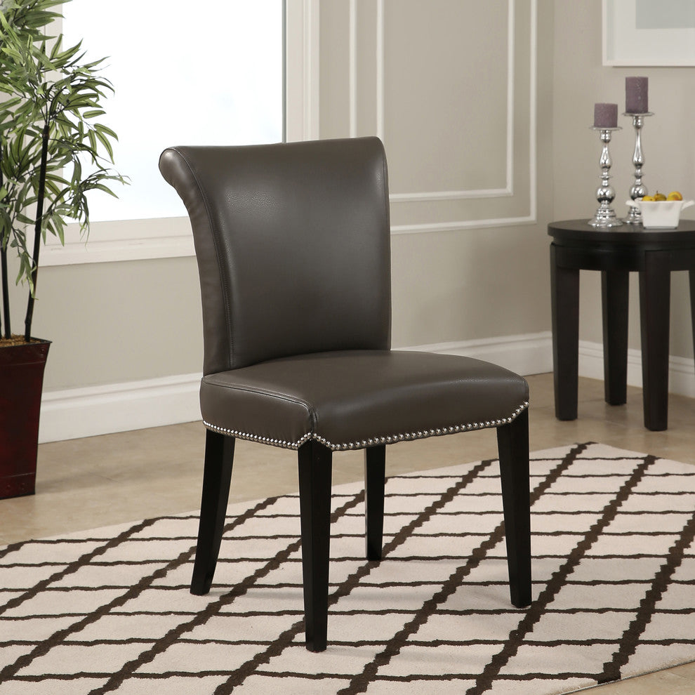 Century Gray Leather Dining Chairs, Set of 2