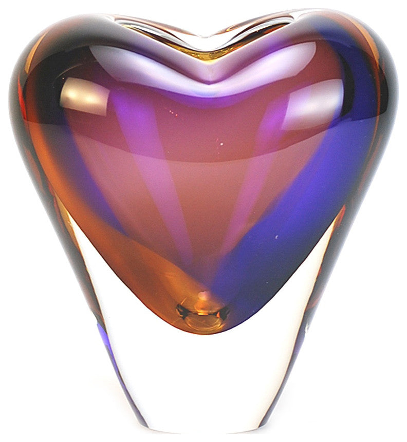 Murano Glass Design Cuore Crystal Vase Topaz Amethyst
