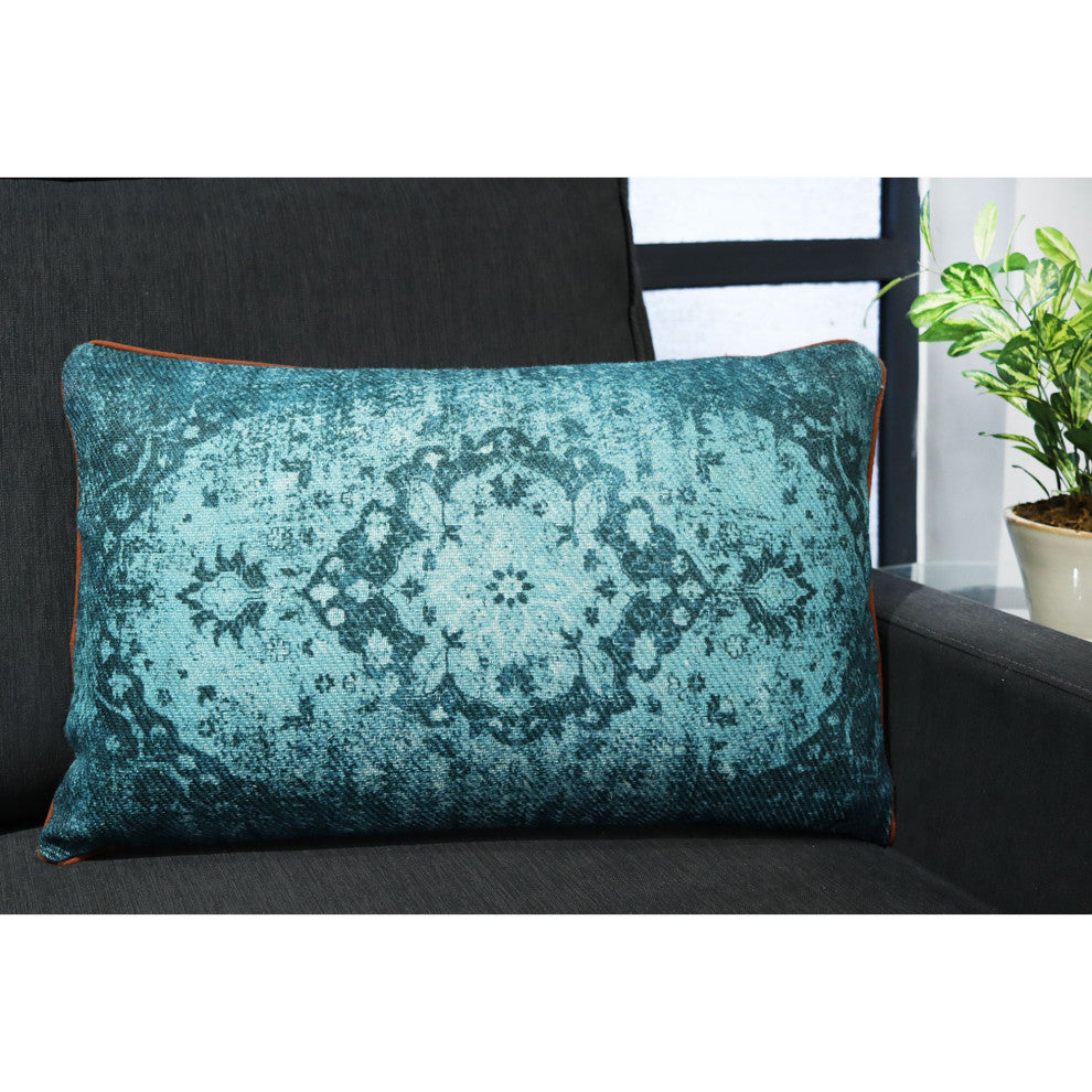 Turquoise Machine Woven Prynnwood Throw Pillow, 16" x 26"