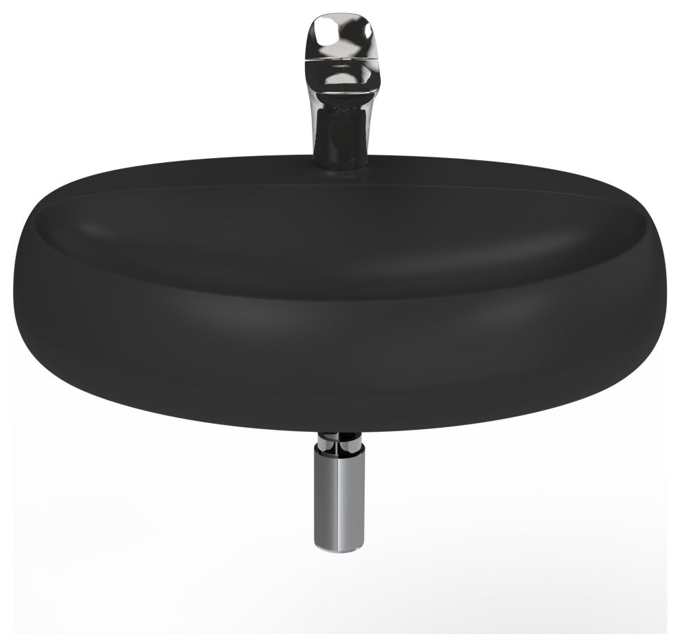 Rosaria 24" Wall Mounted Porcelain Sink, Matte Black, Single Faucet Hole