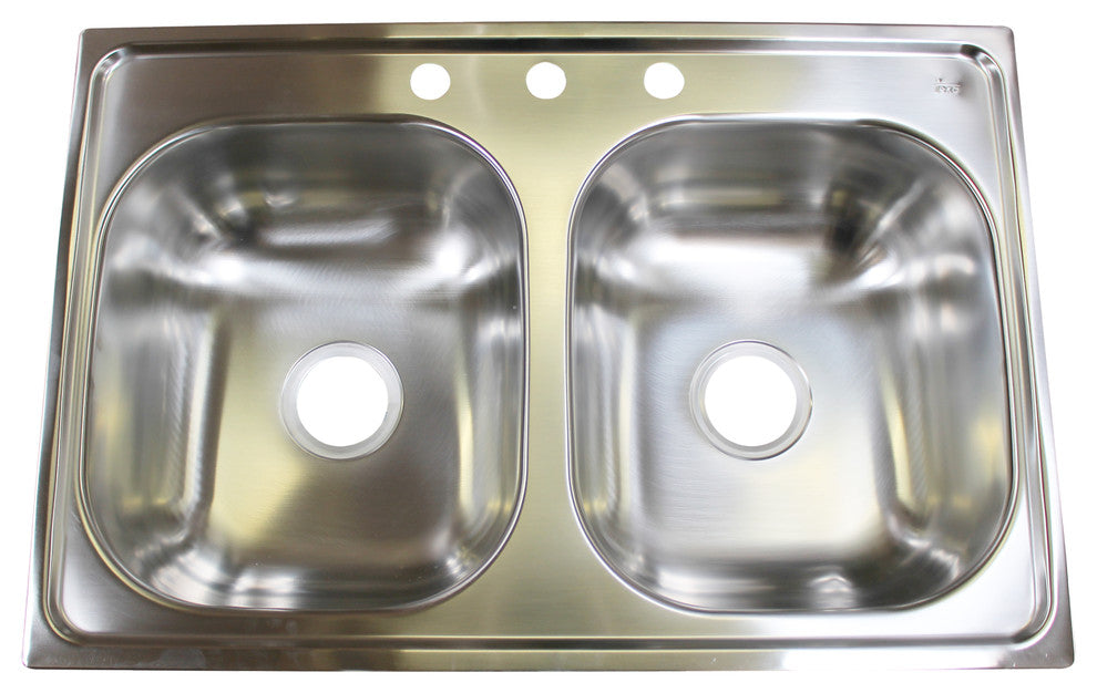 33" Drop-In Stainless Steel 3-Hole 50/50 Double Bowl Kitchen Sink and Faucet Set