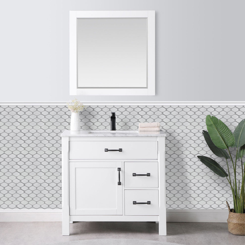 Badajoz 11.5x10.94, Honeycomb Glass Mosaic Tile, White, Sample
