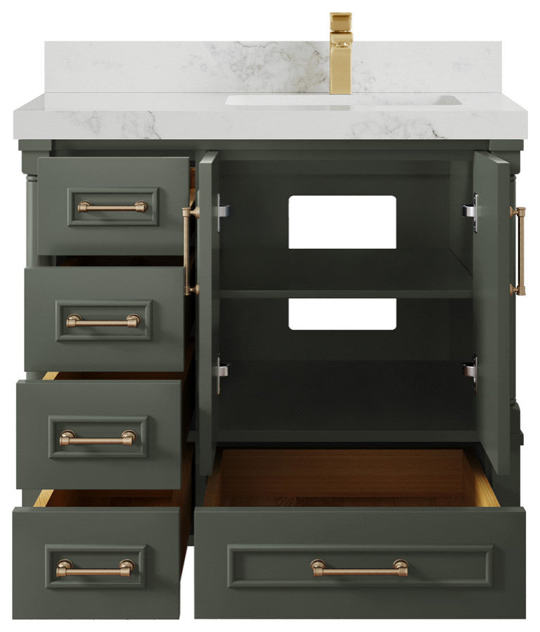 Aberdeen 36 Right Offset Bath Vanity in Pewter Green 2" Calacatta Nuvo