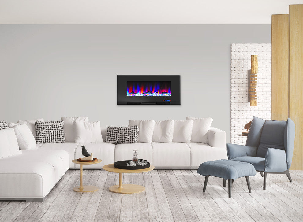 42" Wall-Mount Electric Fireplace, Black