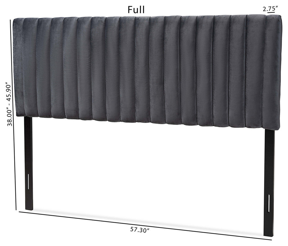 Gray Velvet Fabric Upholstered and Dark Brown Finished Wood King Size Headboard