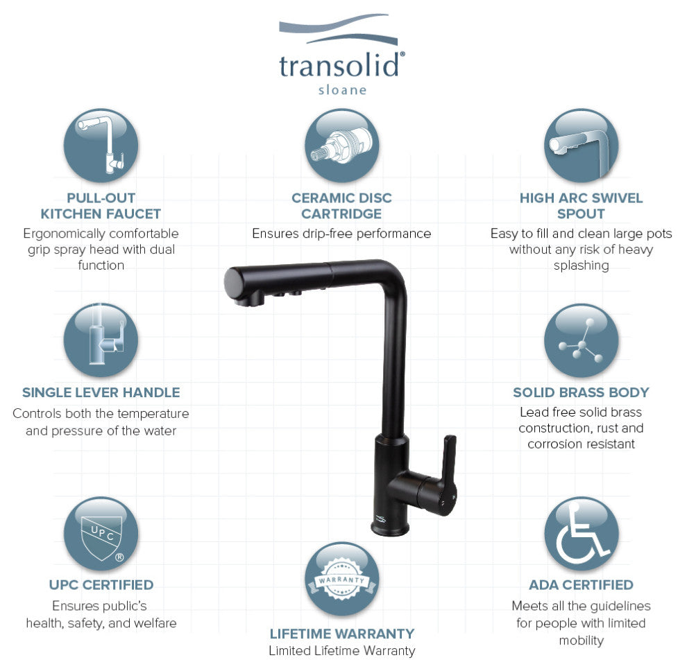 Transolid Sloane Pull-Down Kitchen Faucet, Matte Black
