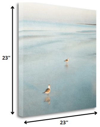 23" Coastal Two Seagulls on the Beach Giclee Wrap Canvas Wall Art