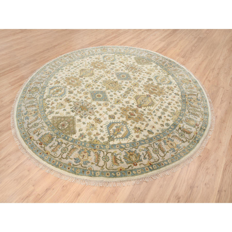 Ivory, Hand Knotted, Karjihooz Design, Wool, Round Rug, 8'10" x 8'10"