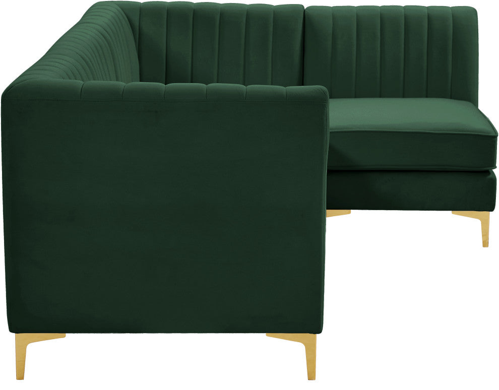 Alina Velvet Modular L-Shaped Modular Sectional, Green, 4-Piece: 2 Armless Chair, 2 Corner Chair