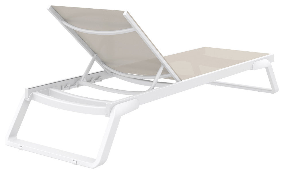 Tropic Sling Chaise Lounge, Set of 2, White Frame Taupe Sling