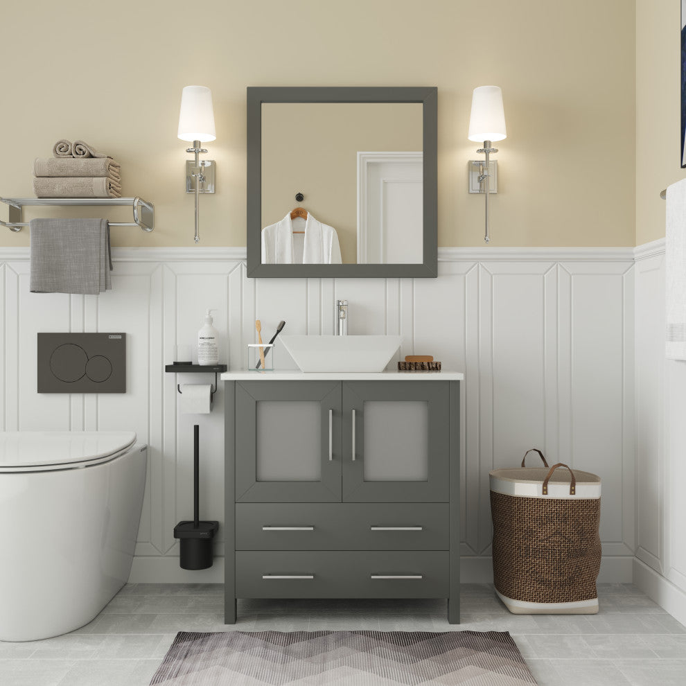 Vanity Art Vanity Set With Vessel Sink, Gray, 30", Led Sensor-Switch Mirror