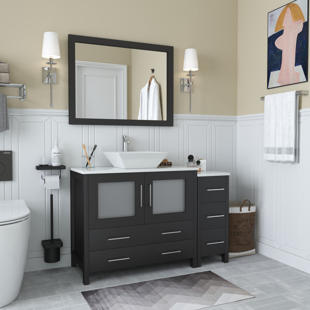 Vanity Art Vanity Set With Vessel Sink, Espresso, 48", Standard Mirror