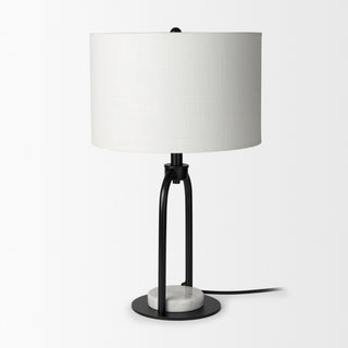 Sarah Arched Black Metal With Marble Cube and White Shade Table Lamp