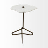 HomeRoots White Marble Top Accent Table With Triangluar Gold Iron Base