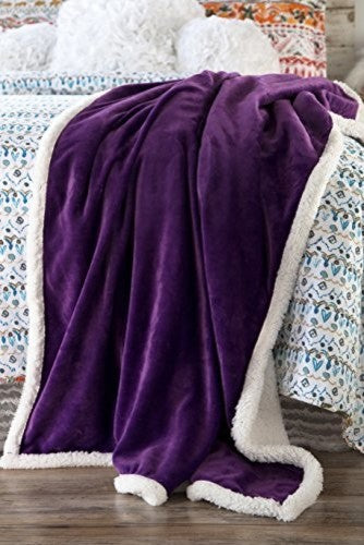 Large Extra Plush Sherpa Throw Blanket 68X54, Solid Violet Purple