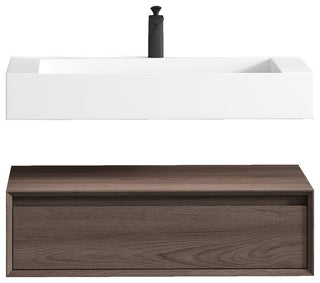 Alysa 36" Floating Bath Vanity, Acrylic Sink/Single Faucet Hole, Red Oak