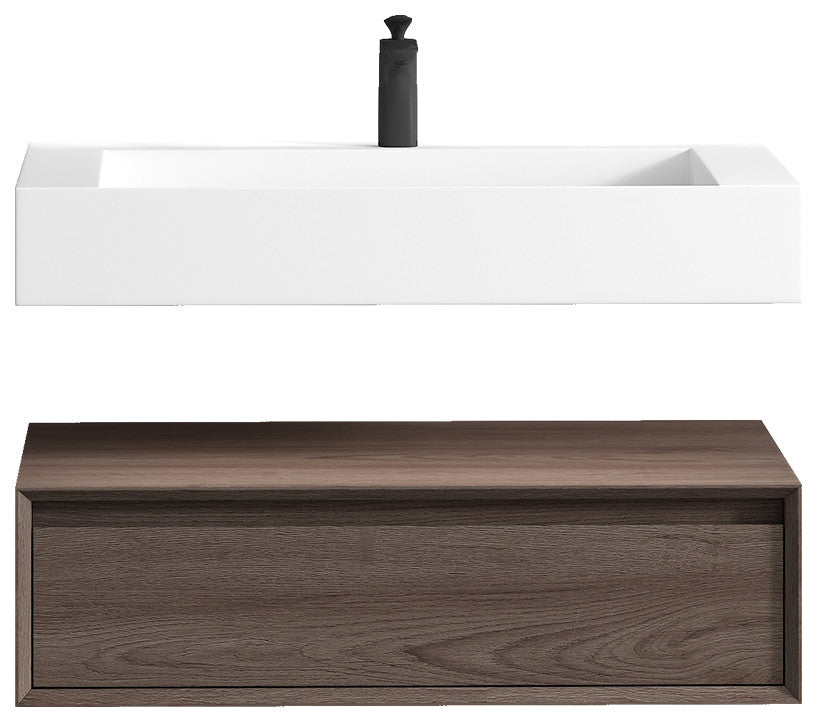 Alysa 36" Floating Bath Vanity, Acrylic Sink/Single Faucet Hole, Red Oak