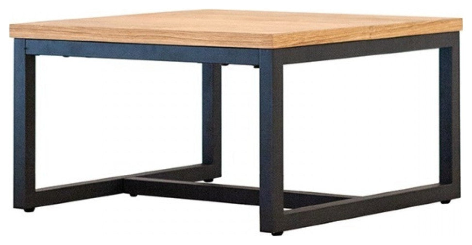 Rustic Natural Oak And Black Metal End Table