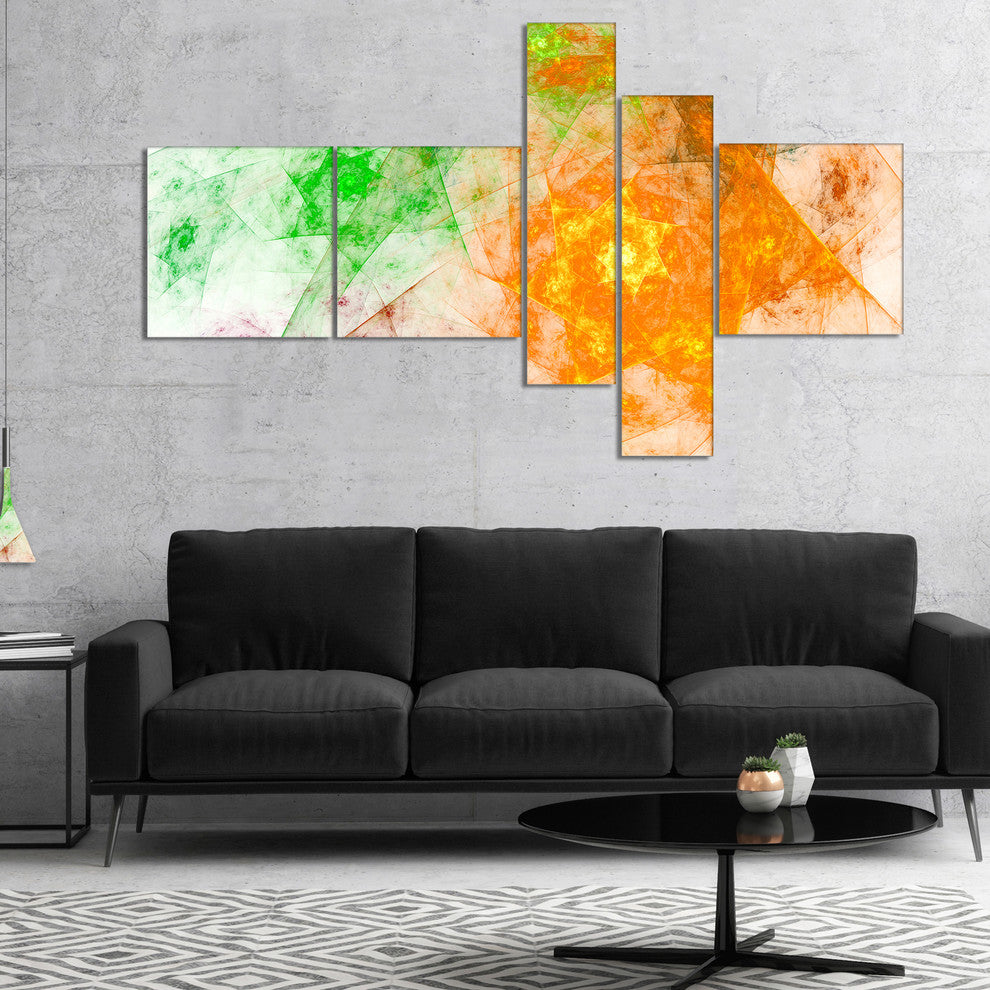 Green Yellow Rotating Polyhedron, Abstract Canvas Art Print, 60"x32", 5 panels