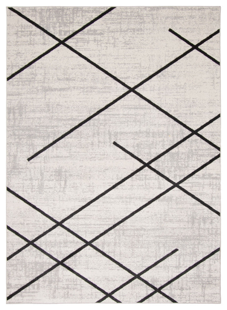 Aqua Damali Area Rug, Ivory/Black, 5'x7'