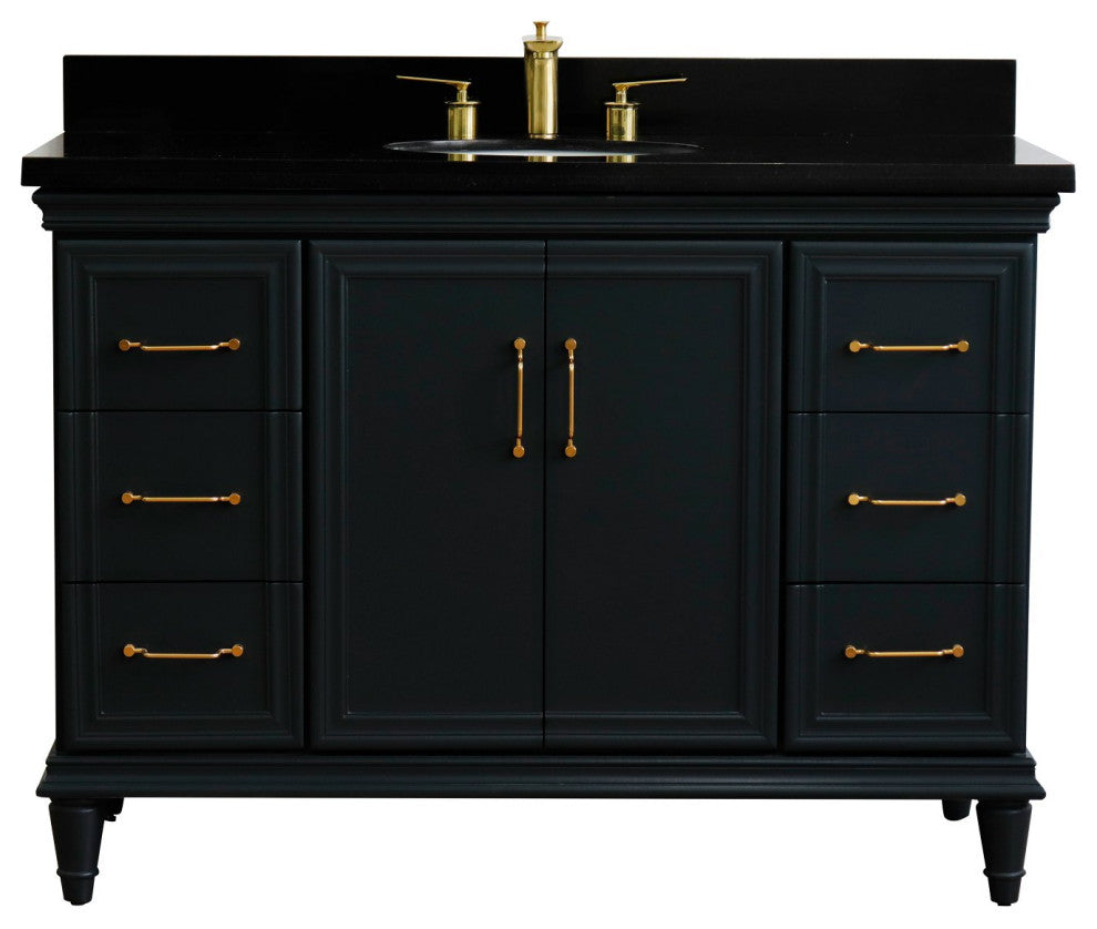 49" Single Sink Vanity, Dark Gray Finish With Black Galaxy Granite