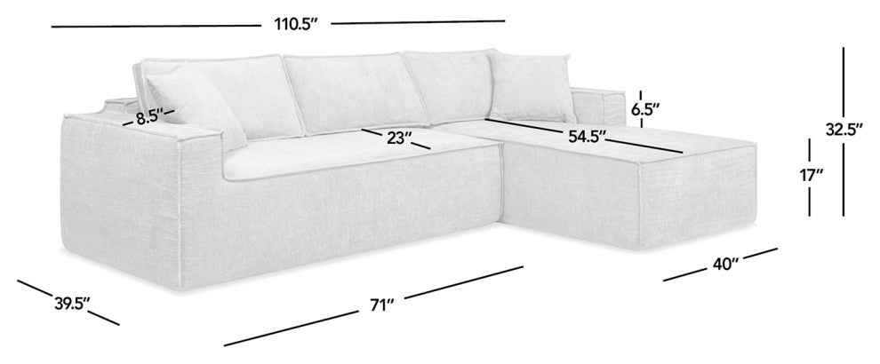 Brenley 110.5" L-Shaped Sofa-in-a-Box Sectional, Beige, Right-Arm Facing