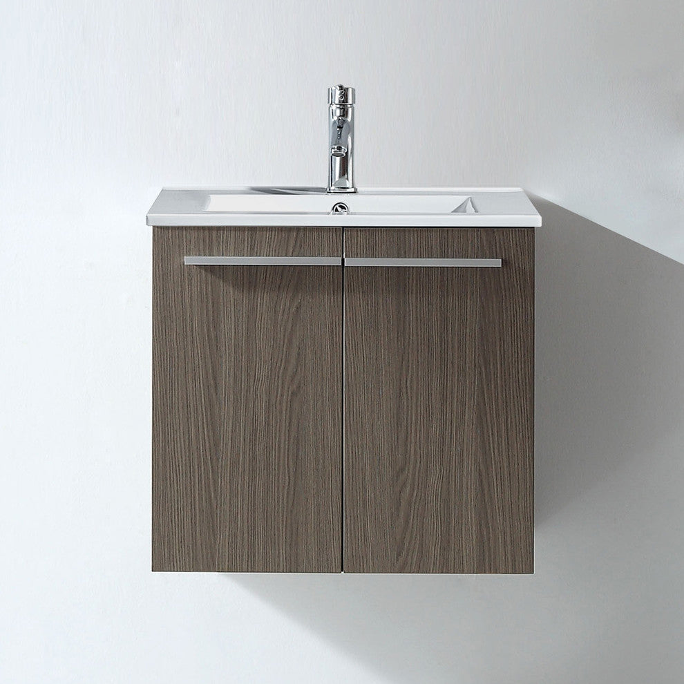 Midori 24" Single  Sink Grey Oak  Vanity Grey Oak with Brushed Nickel Faucet