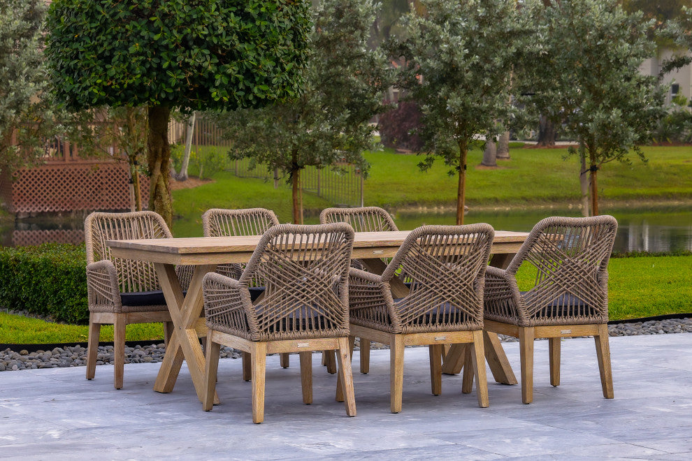Santino 7-Piece Outdoor Dining Set, Table & 6 Wood/Aluminum/Rope Chairs