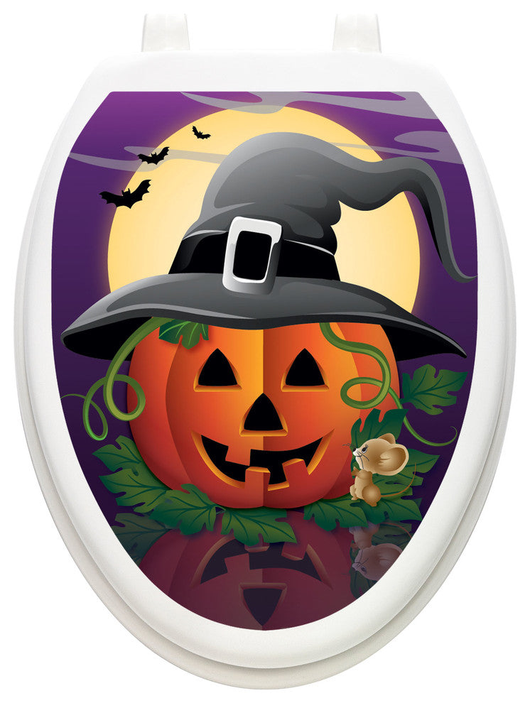 Hallows Eve Toilet Tattoos Seat Cover, Vinyl Lid Decal, Halloween Bathroom, Elongated
