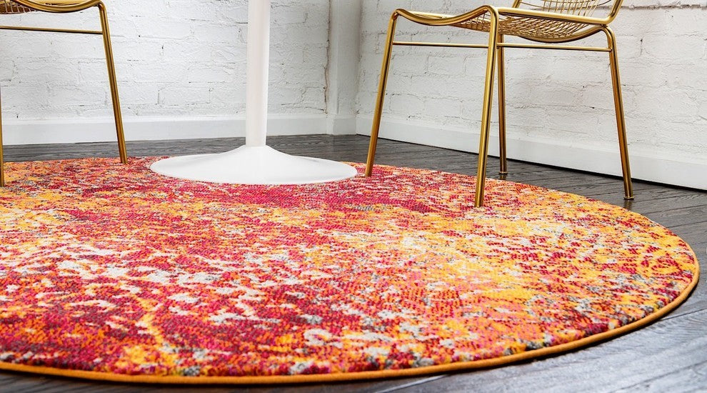 Contemporary Estelle 8' Round Fiery Area Rug