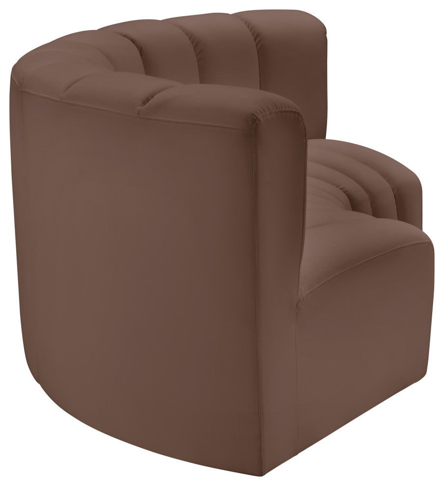 Arc Vegan Leather Upholstered 3-Pc. Inward Curved Modular Sectional, Brown