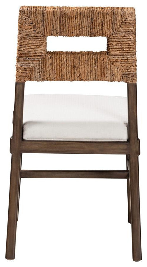 Porsha Modern Dark Brown Finished Mahogany Wood and Natural Rattan Dining Chair