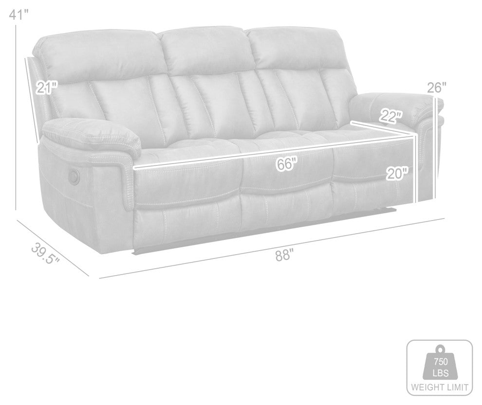 Estelle Power Reclining Sofa, Gunmetal Fabric