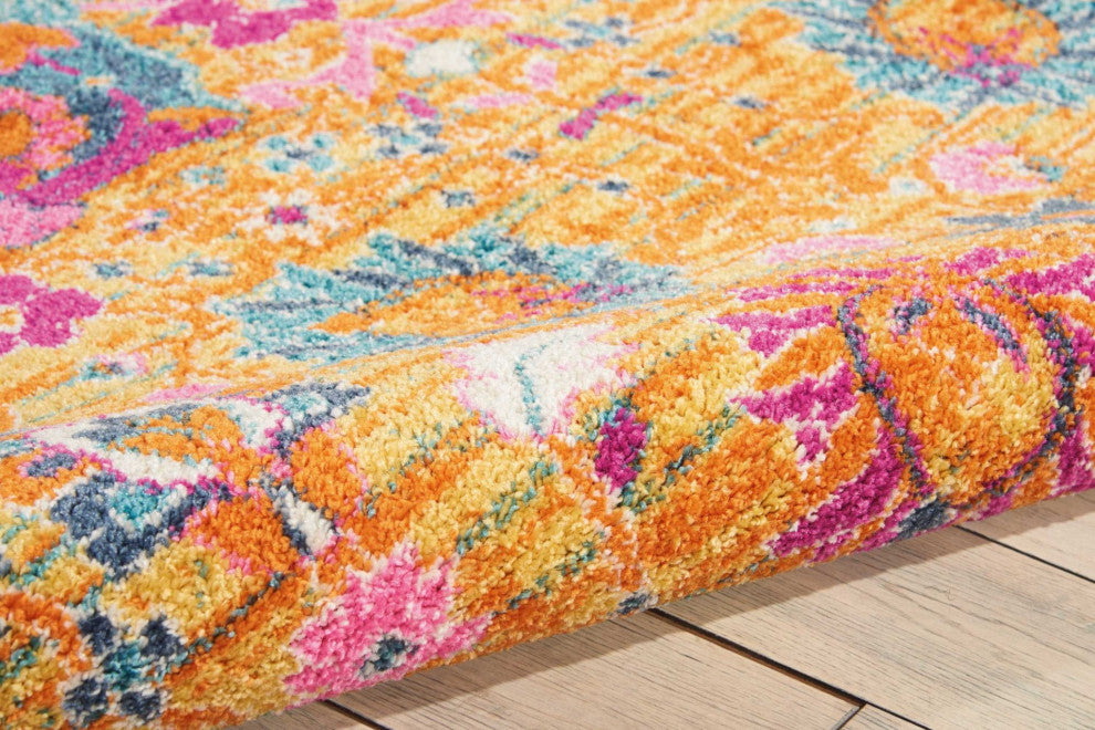 7 x 10 Sun Gold and Navy Distressed Area Rug
