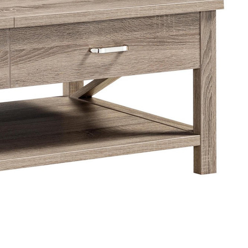 Benzara Modern Coffee Table, Half Lift Top, Hidden Storage, Taupe Finish