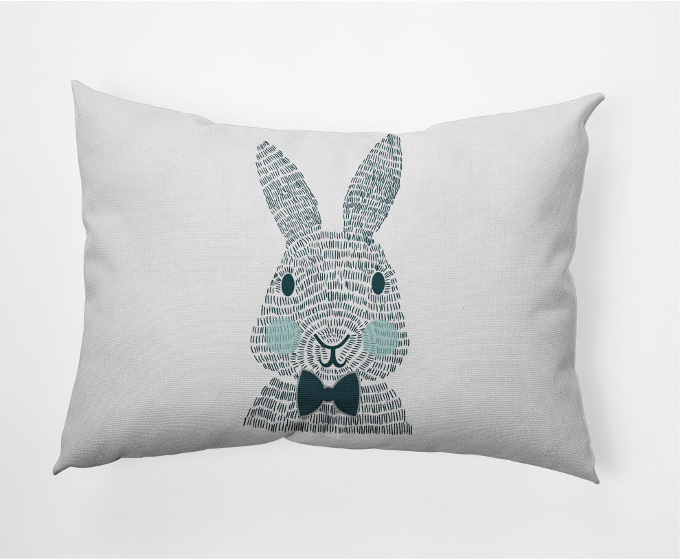 Monochrome Bunny Easter Indoor/Outdoor Lumbar Pillow, Ocean Abyss Green, 14x20"