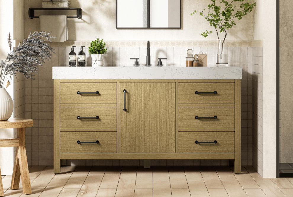 Home Living 60" Single Bathroom Vanity, Honey Brown