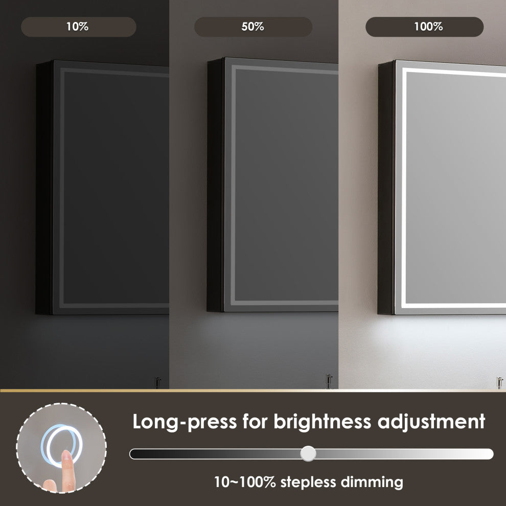 Hesili Frameless Surface-Mount LED Lighted Bathroom Medicine Cabinet, 32"