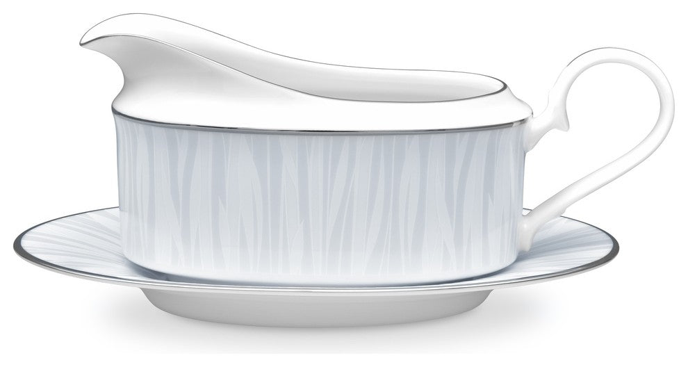 Noritake Glacier Platinum Gravy Boat & Stand