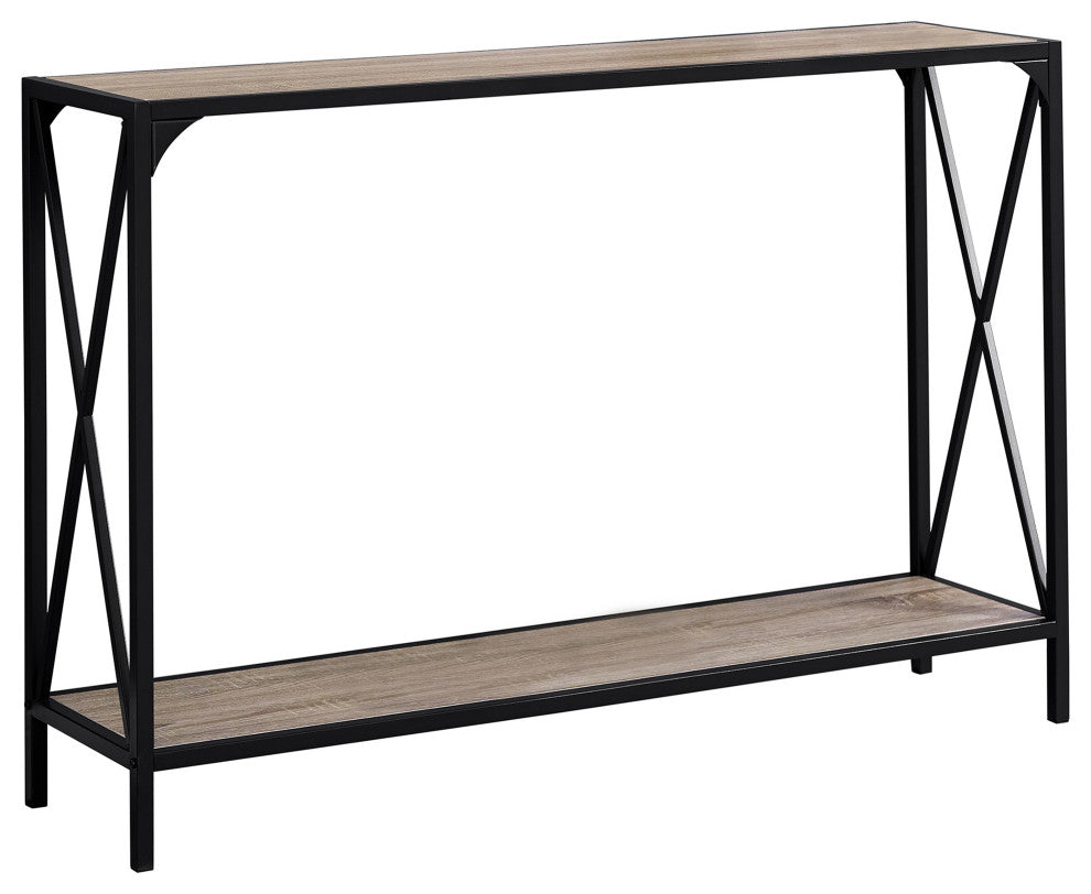 HomeRoots 12" x 48" x 32" Dark Taupe Finish and Black Metal Accent Table