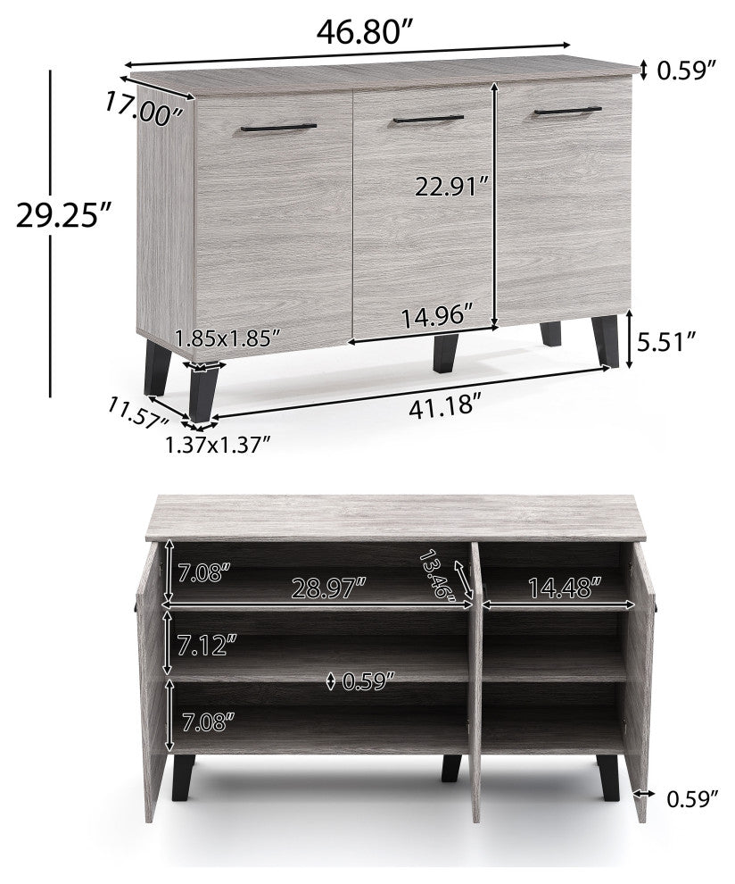 GDF Studio Emilia Mid Century Modern Finished Fiberboard Cabinet, Gray Oak