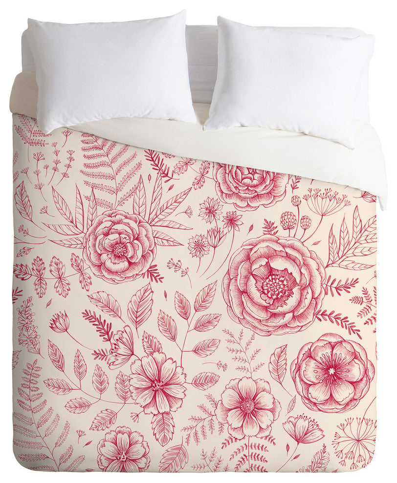 Pimlada Phuapradit Flower Drawing Pink Duvet Cover