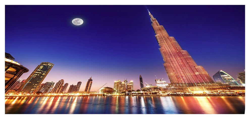 Burj Khalifa Night Landscape, Large Cityscape Canvas Art Print, 60"x28"