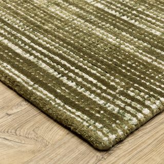 Cayden Textural Stripe Wool Blend Green/ Ivory Hand-tufted Rug 10' x 13'