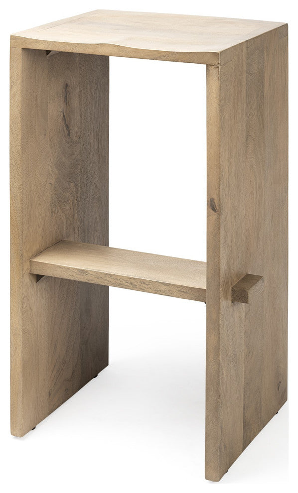 30" Minimal Light Brown Wood Bar Stool