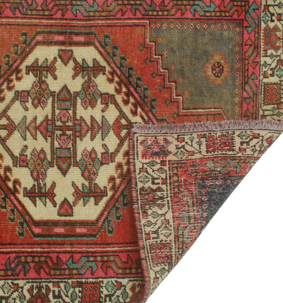 Fine Vintage Distressed Flora Rust/Ivory Runner, 2'10x10'2