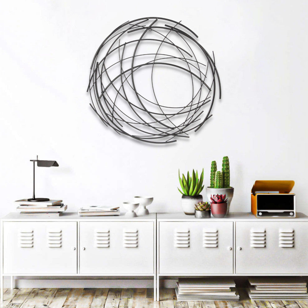 Denine Black Abstract Round Wall Art