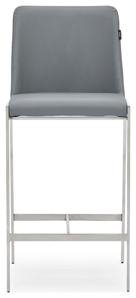 Eliza Leatherette Counter Stool With Polished Stainless Steel Legs, Gray