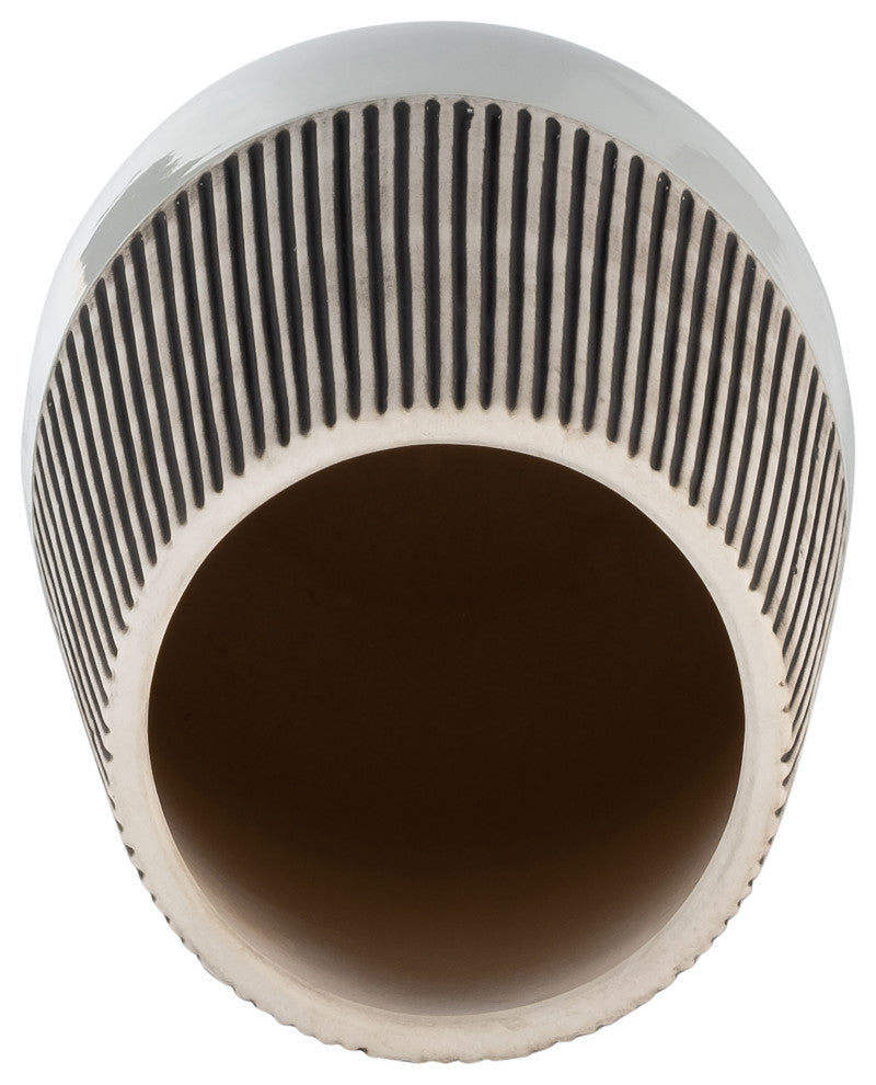 Ceramic 10"H Ridged Vase, Ivory