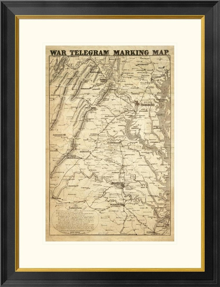 "War Telegram Marking Map, 1862" Framed Digital Print by L. Prang, 25x32"